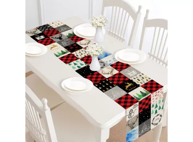 CHRISTMAS TABLE RUNNER CHRISTMAS DEER PRINT PATTERN FOR HOME PARTY BIRTHDAY WEDDING DECORATION COTTON AND LINEN TABLE RUNNER