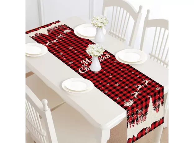 CHRISTMAS TABLE RUNNER CHRISTMAS DEER PRINT PATTERN FOR HOME PARTY BIRTHDAY WEDDING DECORATION COTTON AND LINEN TABLE RUNNER