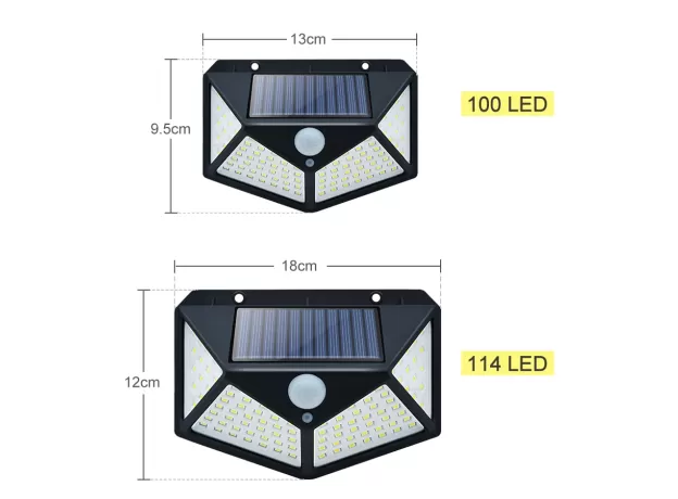 100/114 LED SOLAR LAMP OUTDOOR WATERPROOF SOLAR POWERED SPOTLIGHTS PIR MOTION SENSOR STREET LIGHT FOR GARDEN