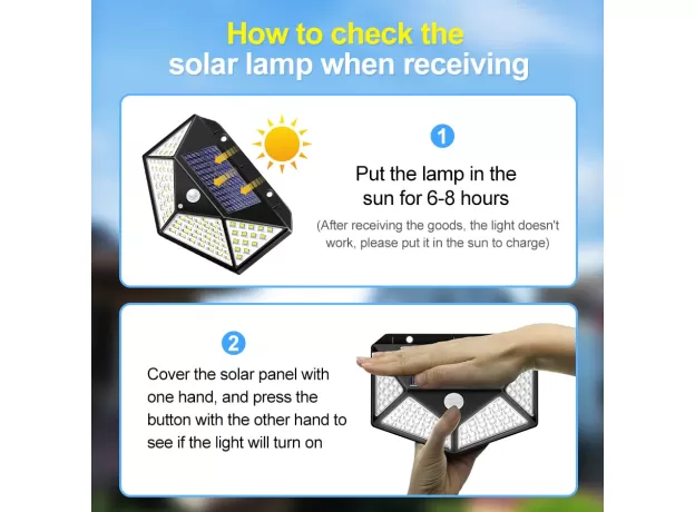 100/114 LED SOLAR LAMP OUTDOOR WATERPROOF SOLAR POWERED SPOTLIGHTS PIR MOTION SENSOR STREET LIGHT FOR GARDEN