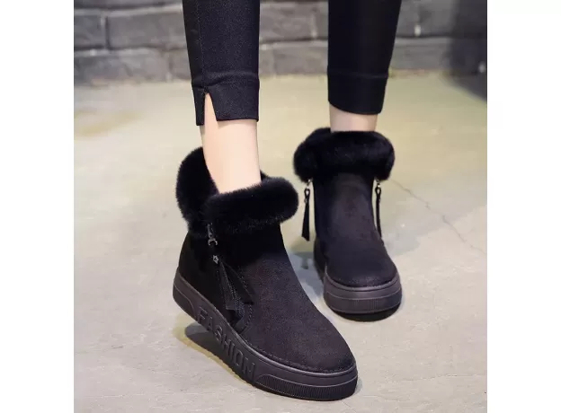 WOMEN WINTER ANKLE BOOTS ZIPPER FLOCK SNOW BOOTS LADIES PLATFORM SNEAKER CASUAL FLAT SHOES