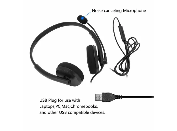 HEADSETS MICROPHONE FOR SKYPE CALL PC LAPTOP USB WIRED MIC COMPUTER HEADPHONES
