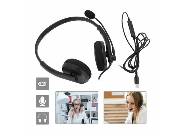 HEADSETS MICROPHONE FOR SKYPE CALL PC LAPTOP USB WIRED MIC COMPUTER HEADPHONES