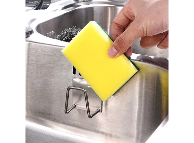 KITCHEN STAINLESS STEEL SINK SPONGES HOLDER SELF ADHESIVE DRAIN DRYING RACK KITCHEN WALL HOOKS