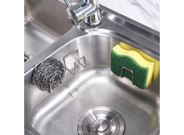 KITCHEN STAINLESS STEEL SINK SPONGES HOLDER SELF ADHESIVE DRAIN DRYING RACK KITCHEN WALL HOOKS