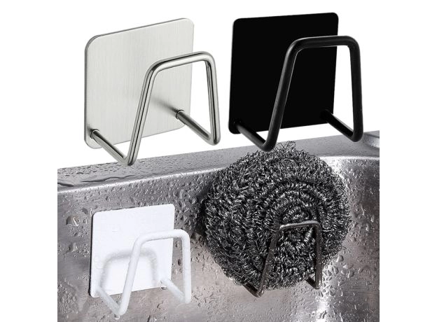 KITCHEN STAINLESS STEEL SINK SPONGES HOLDER SELF ADHESIVE DRAIN DRYING RACK KITCHEN WALL HOOKS