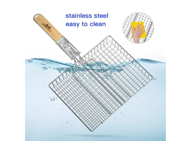 BBQ GRILL BASKET PORTABLE BARBECUE TOOLS STAINLESS STEEL GRILLING RACK OUTDOOR ACCESSORIES