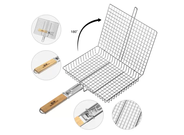 BBQ GRILL BASKET PORTABLE BARBECUE TOOLS STAINLESS STEEL GRILLING RACK OUTDOOR ACCESSORIES