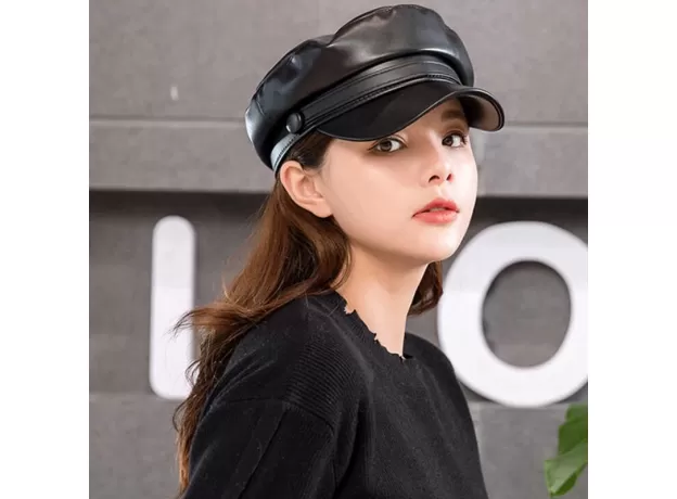FASHION UNISEX PU LEATHER MILITARY CAPS SPRING AUTUMN SAILOR HATS FOR WOMEN MEN BLACK GREY FLAT TOP CAPTAIN CAP