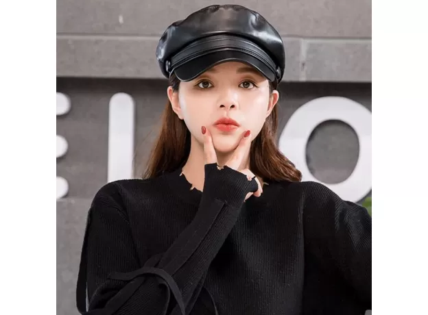 FASHION UNISEX PU LEATHER MILITARY CAPS SPRING AUTUMN SAILOR HATS FOR WOMEN MEN BLACK GREY FLAT TOP CAPTAIN CAP