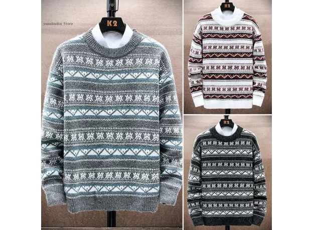 LONG SLEEVE SHIRTS STRIPE PATTERN SWEATERS AUTUMN WINTER MEN SWEATER PULLOVER STREETWEAR CREW NECK PULLOVER