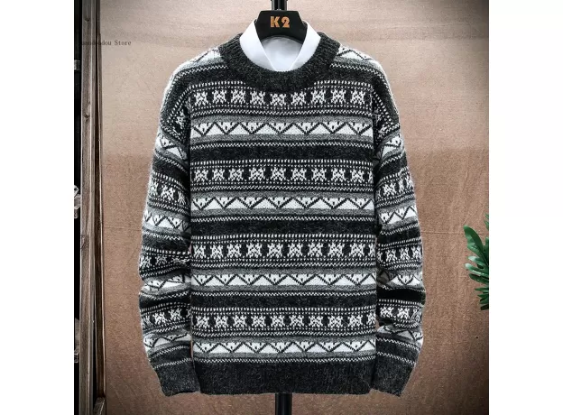 LONG SLEEVE SHIRTS STRIPE PATTERN SWEATERS AUTUMN WINTER MEN SWEATER PULLOVER STREETWEAR CREW NECK PULLOVER