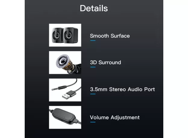 MINI COMPUTER SPEAKER USB WIRED SPEAKERS 3D STEREO SOUND SURROUND LOUDSPEAKER