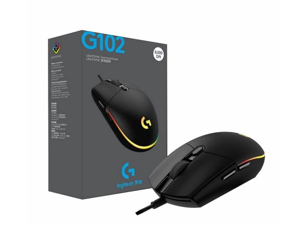 LOGITECH G102 LIGHTSYNC WIRED GAMING MOUSE BACKLIT MECHANICA SIDE BUTTON GLARE MOUSE