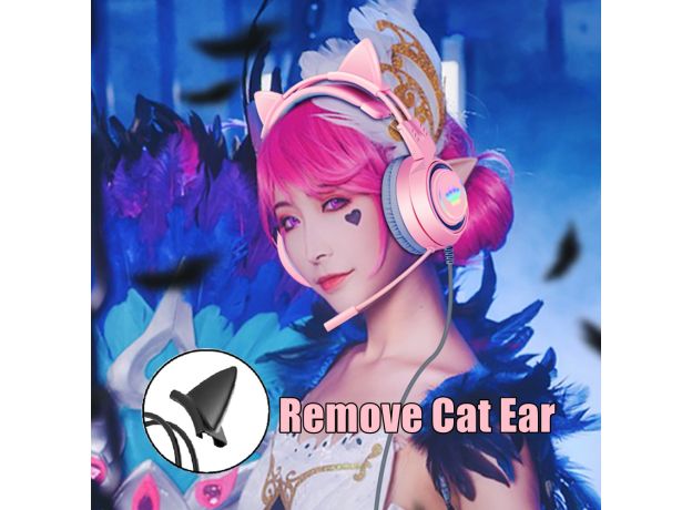 HiFi Stereo Bass Cat Ears Headphones with Microphone For PS5 Headset Gamer Girls RGB