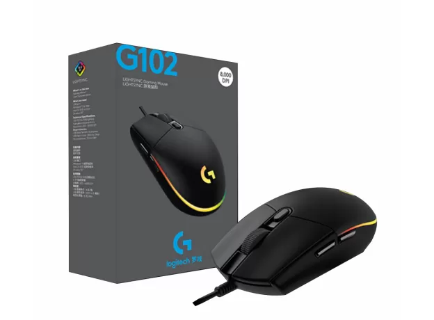 LOGITECH G102 LIGHTSYNC WIRED GAMING MOUSE BACKLIT MECHANICA SIDE BUTTON GLARE MOUSE