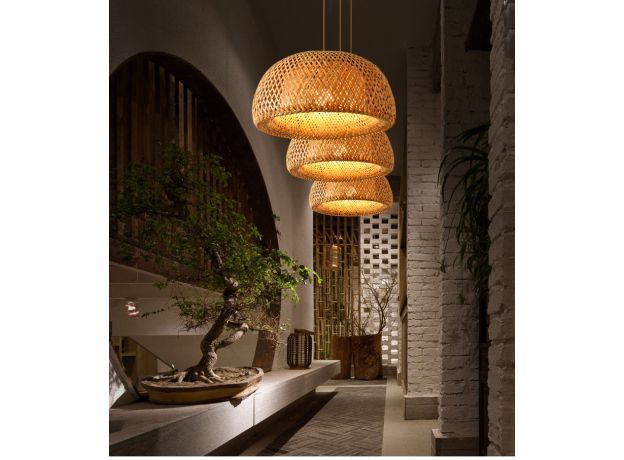 Hand Knitted Bamboo Pendant Lights Chinese Style Weaving Hanging Lamp