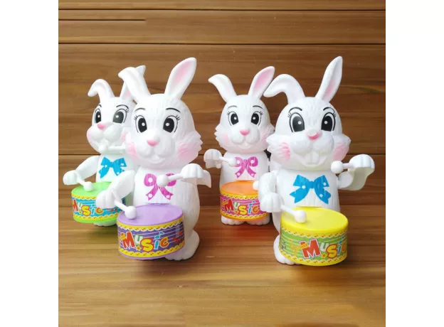 1PCS FUNNY CARTOON KID RABBIT DRUMMING TOY CLOCKWORK WIND-UP TOY