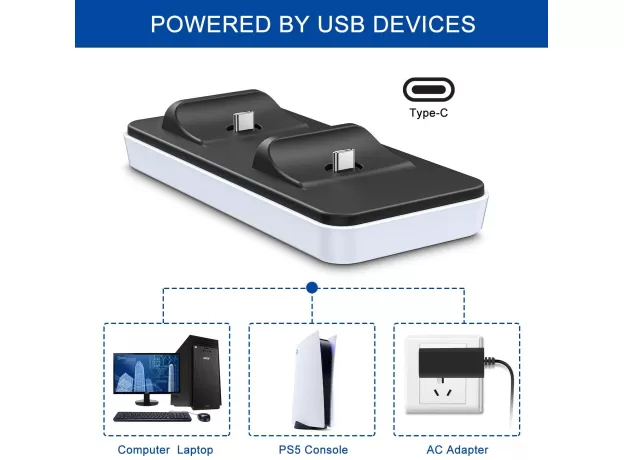 INNOAURA PS-5 CONTROLLER CHARGER STATION, DUAL PS-5 CHARGING STATION WITH REMOVABLE TYPE C CHARGING PORT