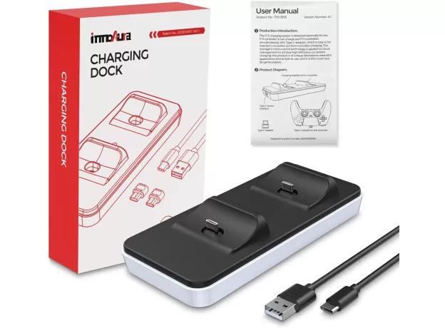 INNOAURA PS-5 CONTROLLER CHARGER STATION, DUAL PS-5 CHARGING STATION WITH REMOVABLE TYPE C CHARGING PORT