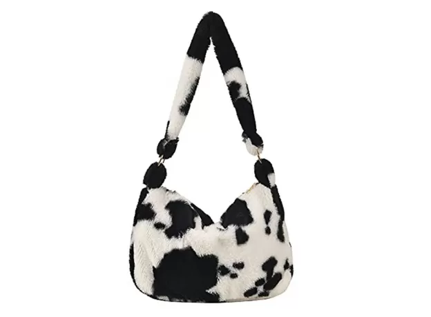 FLUFFY TOTE BAG FOR WOMEN GIRLS PLUSH CROSSBODY SHOULDER BAG WITH PU SHOULDER STRAP AND CHAIN FLOWER PRINT FLUFFY BAG