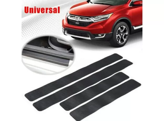 4 PCS UNIVERSAL CAR SILL SCUFF PROTECTOR STICKERS CARBON FIBER AUTO  STICKER