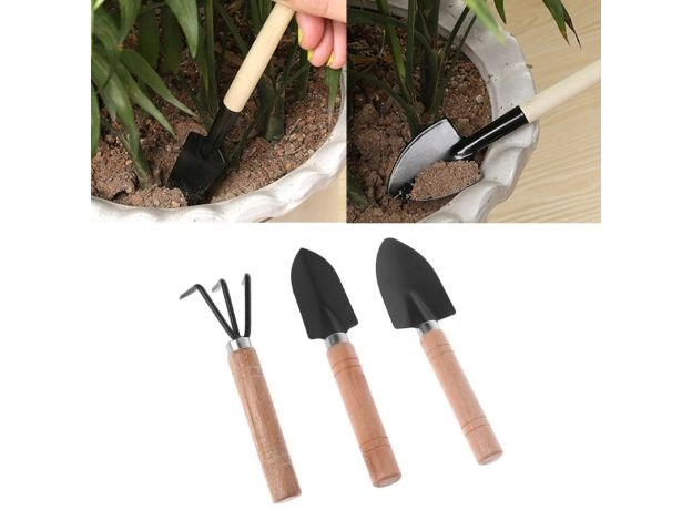 3PCS MINI GARDEN SHOVEL RAKE SPADE ERRAMIENTAS BONSAI TOOLS SET