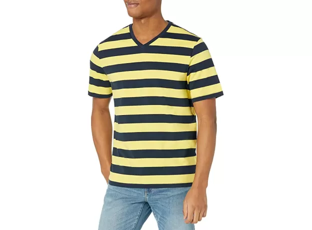 LOOSE-FIT V-NECK T-SHIRT, YELLOW AND NAVY RUGBY
