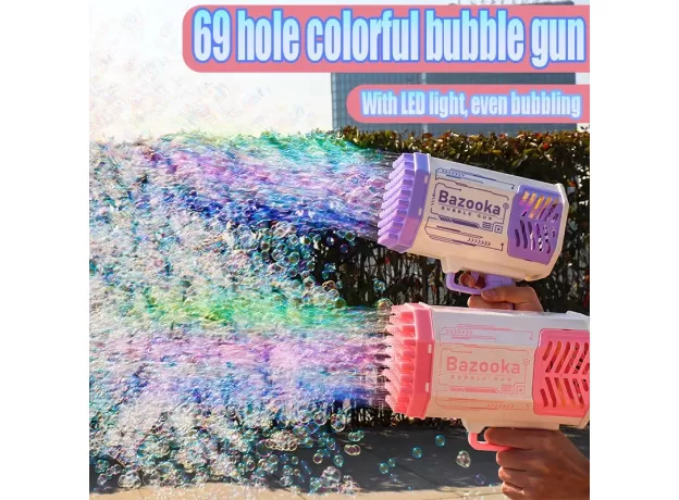 BUBBLE GUN ROCKET 69 HOLES SOAP BUBBLES MACHINE GUN SHAPE AUTOMATIC BLOWER WITH LIGHT
