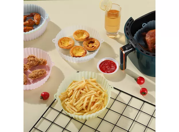 SILICONE AIR FRYER ACCESSORIES REUSABLE BAKING BASKET HEAT RESISTANT AIR FRYER POT