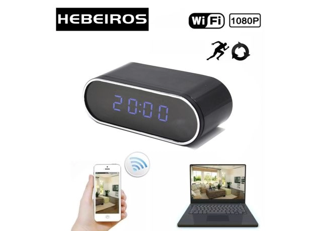 Hebeiros HD 2MP Battery Clock Camera Mini IP WiFi Camera 1080P