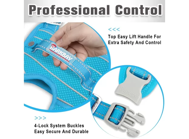 BARKBAY NO PULL DOG HARNESS FRONT CLIP HEAVY DUTY REFLECTIVE EASY CONTROL HANDLE FOR LARGE DOG WALKING WITH ID TAG POCKET(OCEAN BLUE)