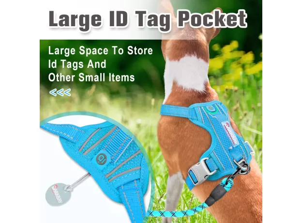 BARKBAY NO PULL DOG HARNESS FRONT CLIP HEAVY DUTY REFLECTIVE EASY CONTROL HANDLE FOR LARGE DOG WALKING WITH ID TAG POCKET(OCEAN BLUE)