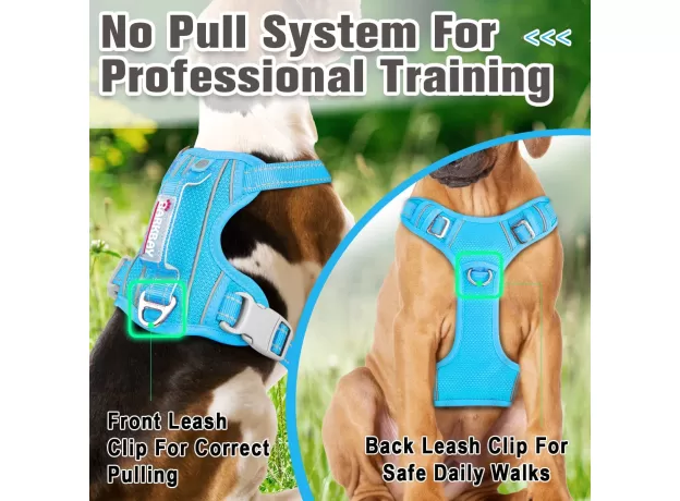 BARKBAY NO PULL DOG HARNESS FRONT CLIP HEAVY DUTY REFLECTIVE EASY CONTROL HANDLE FOR LARGE DOG WALKING WITH ID TAG POCKET(OCEAN BLUE)