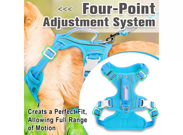 BARKBAY NO PULL DOG HARNESS FRONT CLIP HEAVY DUTY REFLECTIVE EASY CONTROL HANDLE FOR LARGE DOG WALKING WITH ID TAG POCKET(OCEAN BLUE)