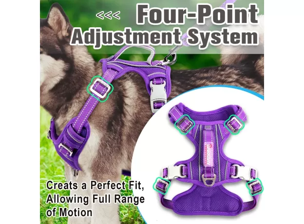 BARKBAY NO PULL DOG HARNESS FRONT CLIP HEAVY DUTY REFLECTIVE EASY CONTROL HANDLE FOR LARGE DOG WALKING WITH ID TAG POCKET(PURPLE)