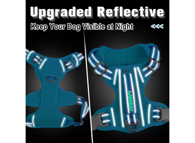 BARKBAY NO PULL DOG HARNESS FRONT CLIP HEAVY DUTY REFLECTIVE EASY CONTROL HANDLE FOR LARGE DOG WALKING WITH ID TAG POCKET(OCEAN BLUE)