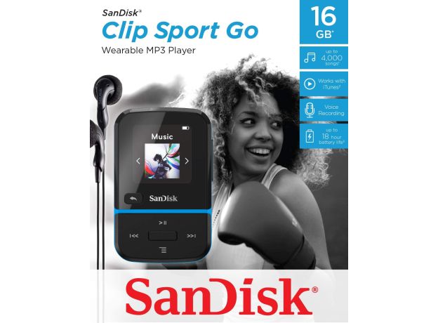 SanDisk Clip Sport Go 16GB MP3 Player - Blue, Open box