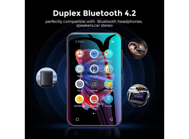WIFI MP3 PLAYER WITH BLUETOOTH, TIMMKOO 4.0" FULL TOUCH SCREEN MP3 MP4 PLAYER WITH WIFI TRANSFER, PORTABLE HIFI SOUND WALKMAN DIGITAL MUSIC PLAYER WITH FM RADIO,RECORDER