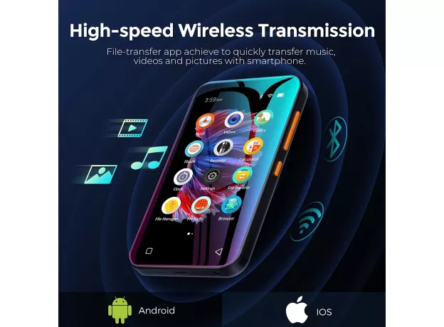 WIFI MP3 PLAYER WITH BLUETOOTH, TIMMKOO 4.0" FULL TOUCH SCREEN MP3 MP4 PLAYER WITH WIFI TRANSFER, PORTABLE HIFI SOUND WALKMAN DIGITAL MUSIC PLAYER WITH FM RADIO,RECORDER