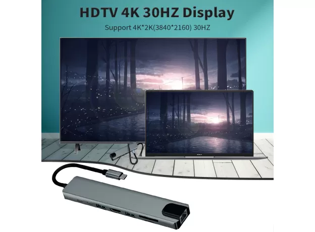 USB TYPE C DOCKING STATION USB C HUB 3.0 ADAPTER 8 IN 1 HDMI SD/TF CARD READER FOR MACBOOK AIR IPAD LAPTOP COMPUTER PERIPHERALS