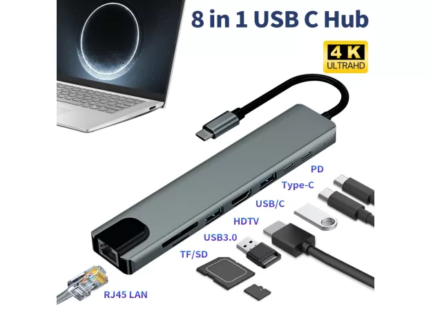 USB Type C Docking Station USB C Hub 3.0 Adapter 8 in 1 HDMI SD/TF Card Reader For Macbook Air iPad Laptop Computer Peripherals