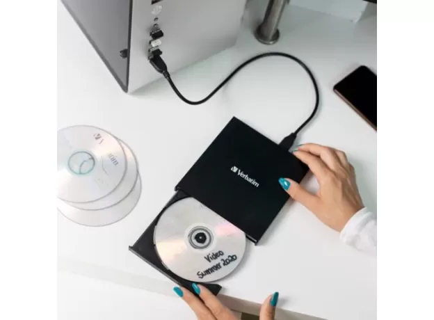 VERBATIM EXTERNAL SLIMLINE CD/DVD WRITER - USB 3.2 GEN1 WITH USB-C CONNECTION IN