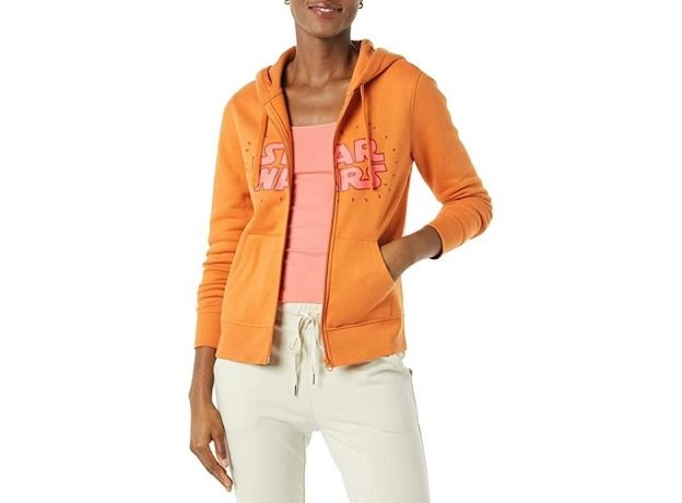 Amazon Essentials Disney | Marvel Women's Fleece Full-Zip Hoodie Sweatshirts, Star Wars/Logo, M