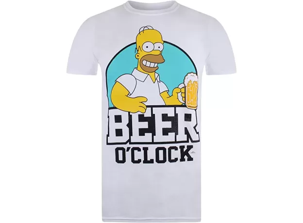 THE SIMPSONS MEN'S BEER O CLOCK T-SHIRT T SHIRT, WHITE (WHITE WHT), S