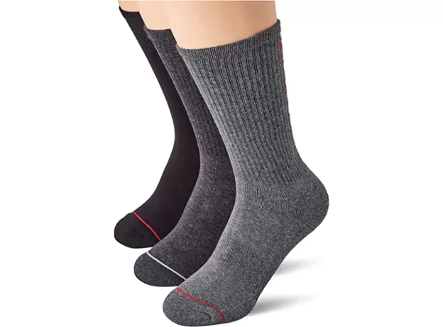 CALVIN KLEIN MEN'S ATHLEISURE CREW SOCKS (PACK OF 3), GREY/BLACK/RED COMBO, ONE SIZE
