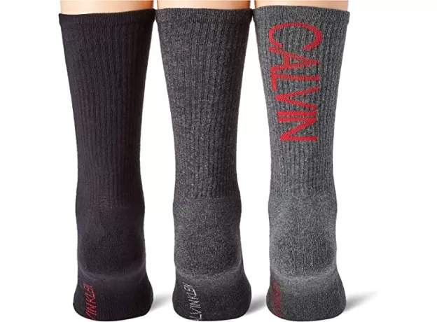 CALVIN KLEIN MEN'S ATHLEISURE CREW SOCKS (PACK OF 3), GREY/BLACK/RED COMBO, ONE SIZE