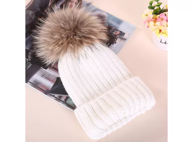 WINTER HAT FEMALE KOREAN KNITTING WOOL LARGE CHILDREN'S PARENT-CHILD TIDE FOX RACCOON FUR FUR BALL CAP