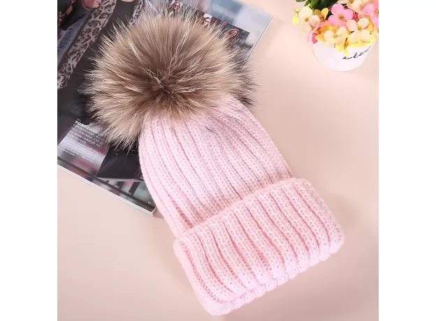 WINTER HAT FEMALE KOREAN KNITTING WOOL LARGE CHILDREN'S PARENT-CHILD TIDE FOX RACCOON FUR FUR BALL CAP