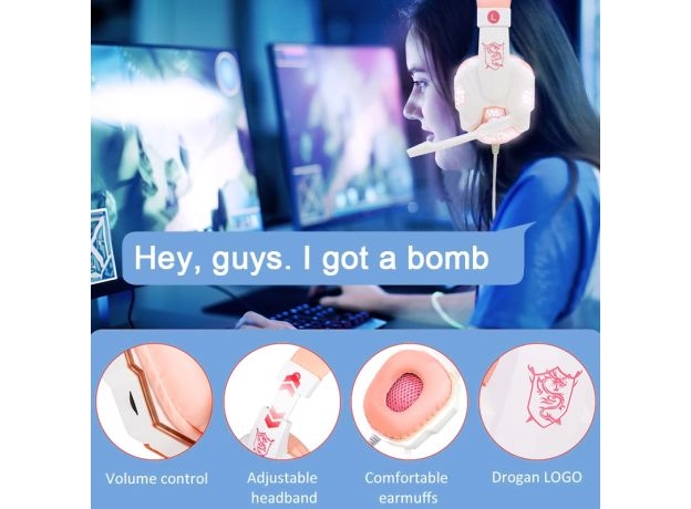 QEARFUN NEW PINK HEADPHONES FOR PC GIRLS GAMING HEADSET WITH MICROPHONE GAMER FOR PS4 WINDOWS